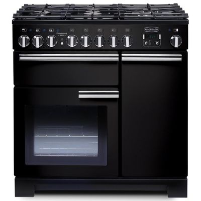 RANGEMASTER Professional Deluxe 90 Dual Fuel Range Cooker - Black & Chrome, Black