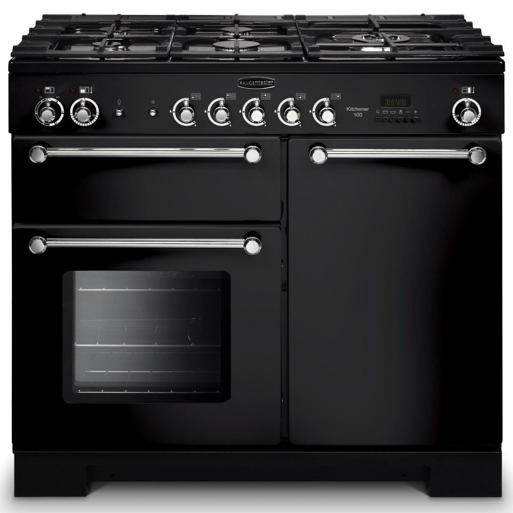 Rangemaster KCH100DFFBLC Kitchener 100cm Dual Fuel Range Cooker - Black - Image 1