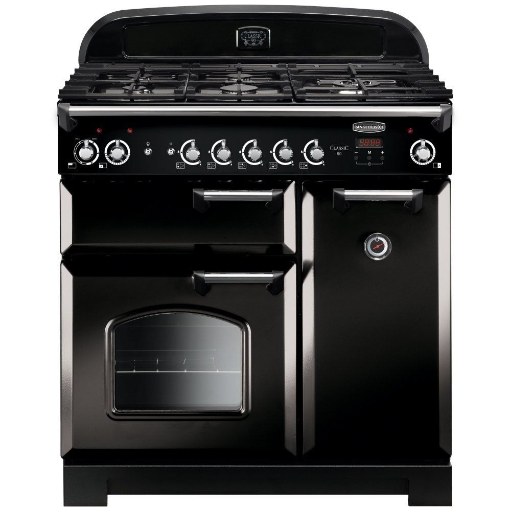 Rangemaster CLA90DFFBLC Classic 90cm Dual Fuel Range Cooker - Black - Image 1