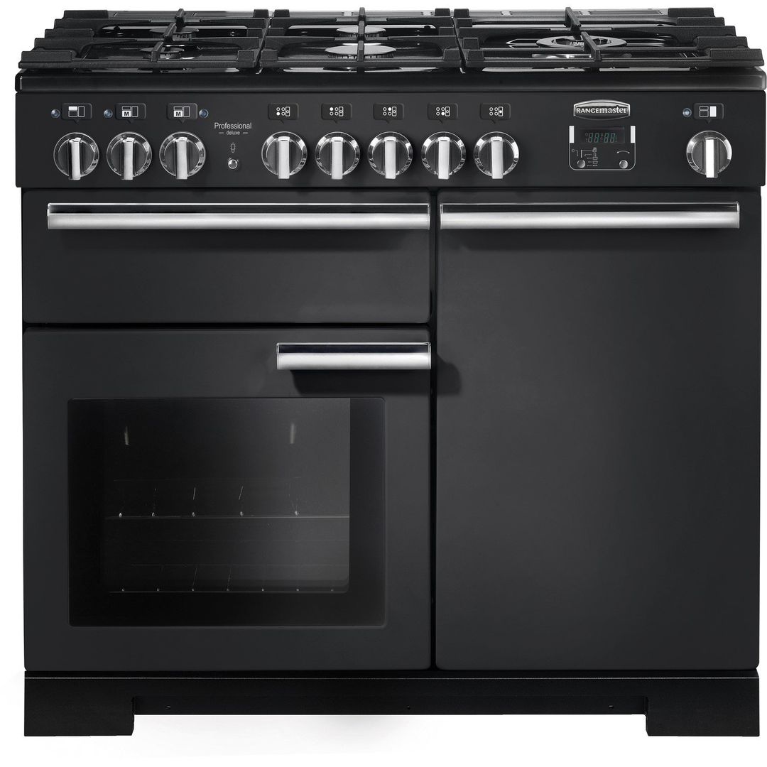 Rangemaster PDL100DFFCBC Professional Deluxe 100cm Dual Fuel Range Cooker - Black & Chrome - Image 1