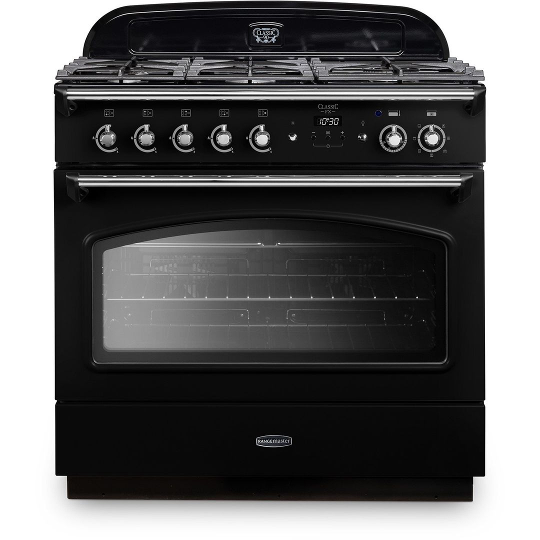 Rangemaster CLAS90FXDFFBL/C Classic FX 90cm Dual Fuel Range Cooker 12822 - BLACK - Image 1