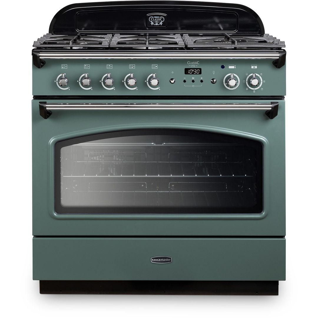 Rangemaster CLAS90FXDFFMG/C Classic FX 90cm Dual Fuel Range Cooker 12825 - MINERAL GREEN - Image 1