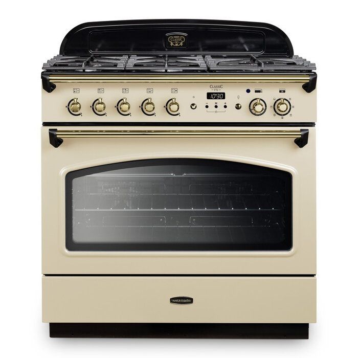 Rangemaster CLAS90FXDFFCRB Classic 90cm Dual Fuel Range Cooker- Cream & Brass - Image 1