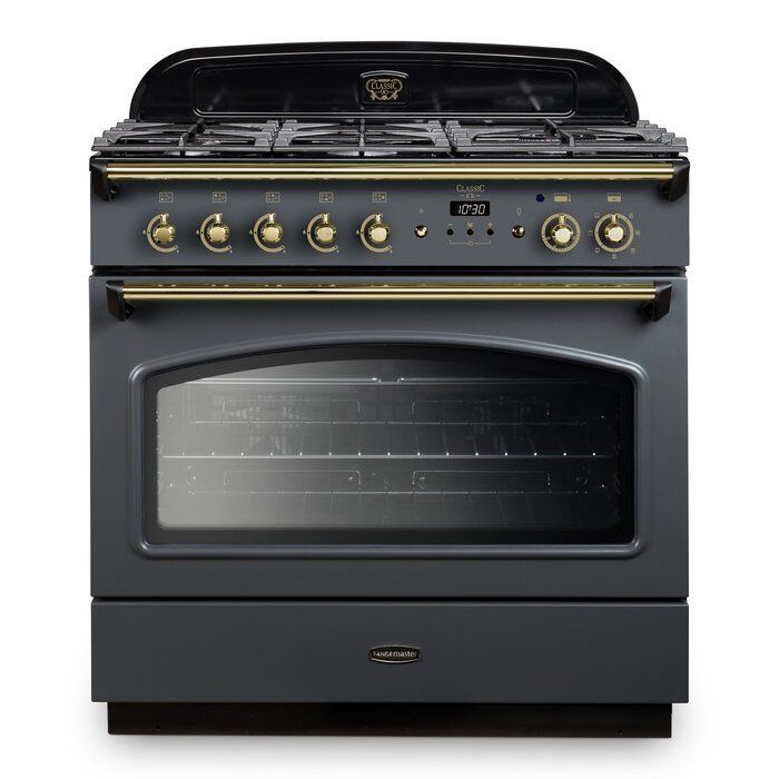 Rangemaster CLAS90FXDFFSLB Classic 90cm Dual Fuel Range Cooker - Slate & Brass - Image 1