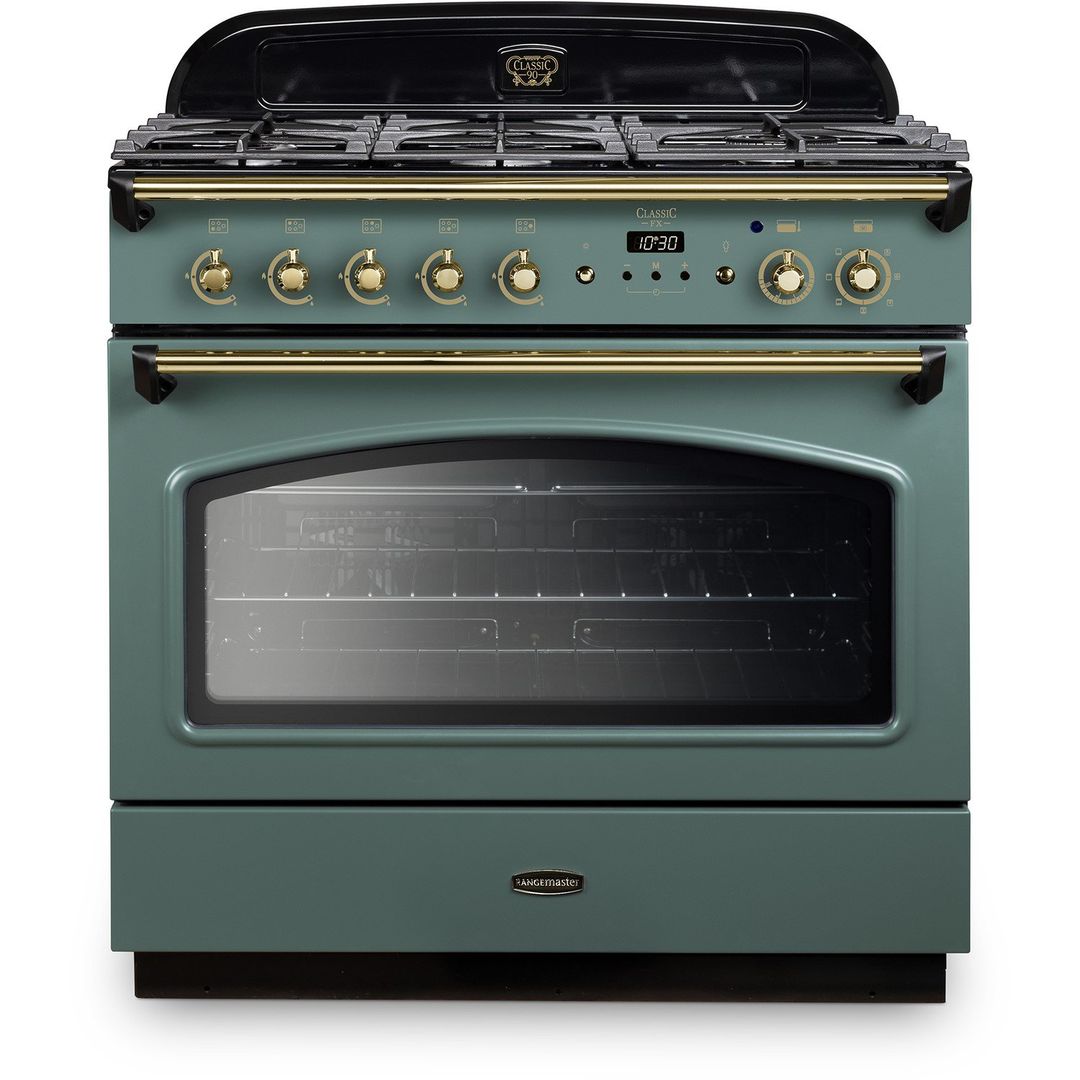 Rangemaster CLAS90FXDFFMG/B Classic FX 90cm Dual Fuel Range Cooker 12835 - MINERAL GREEN - Image 1