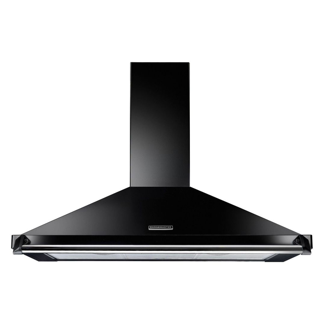 Rangemaster RCLAHDC110BL/C 110cm Classic Chimney Hood With Chrome Rail And Badge - BLACK - Image 1