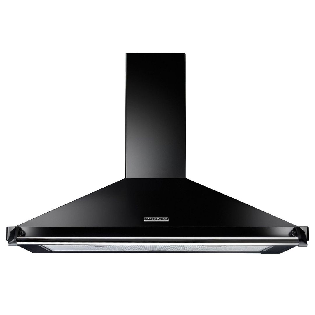 Rangemaster RCLAHDC90BL/C 90cm Classic Chimney Hood With Chrome Rail And Badge - BLACK - Image 1
