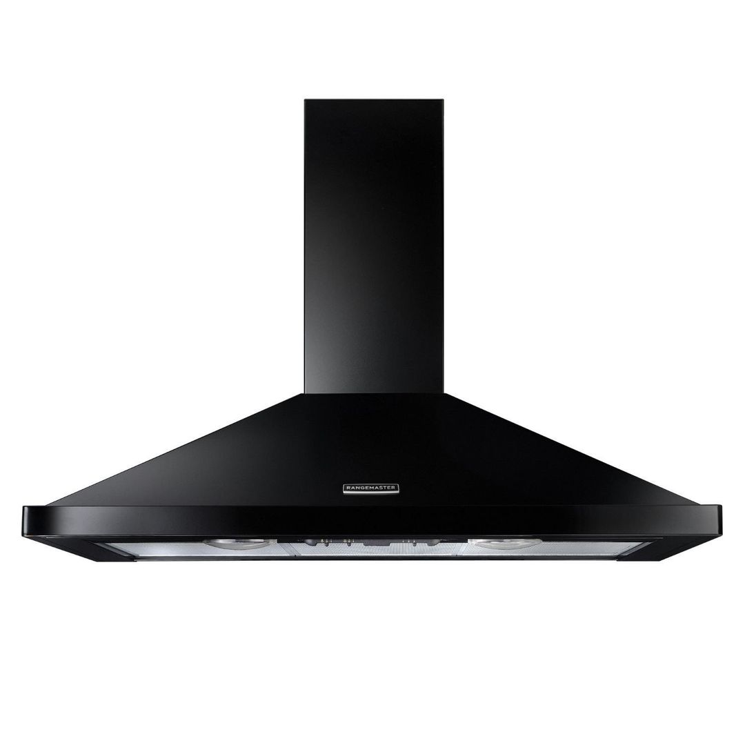 Rangemaster RHDC100BL/C 100cm Chimney Hood With Chrome Badge - BLACK - Image 1