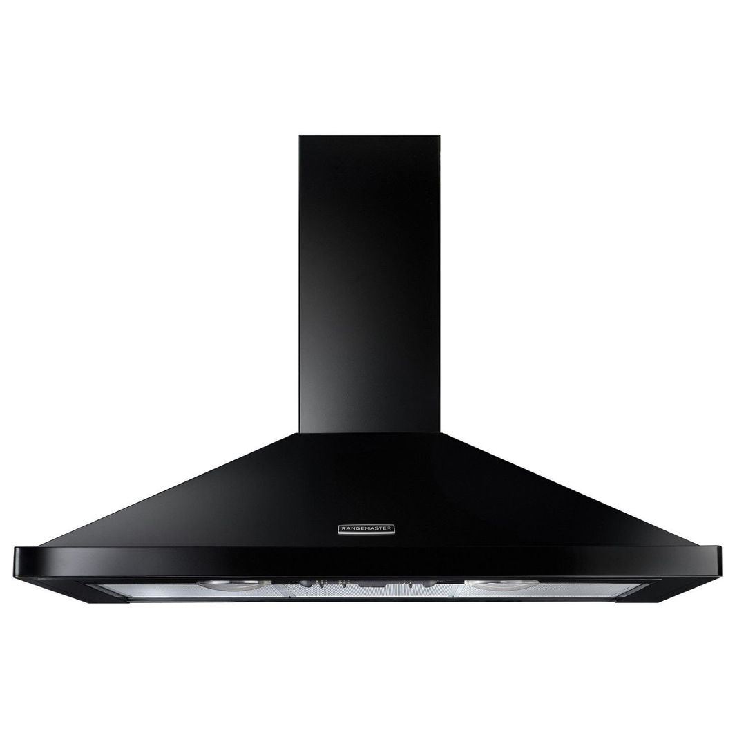 Rangemaster RHDC90BL/C 90cm Chimney Hood With Chrome Badge - BLACK - Image 1
