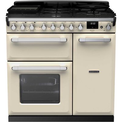 RANGEMASTER Estel Deluxe ESDL90DFPPCR/CM1 90 cm Dual Fuel Range Cooker - Pale Cream & Chrome, Silver/Grey,Cream