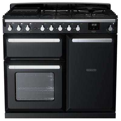 Rangemaster Estel Deluxe 100cm Dual Fuel Range Cooker - Gloss Black + Chrome