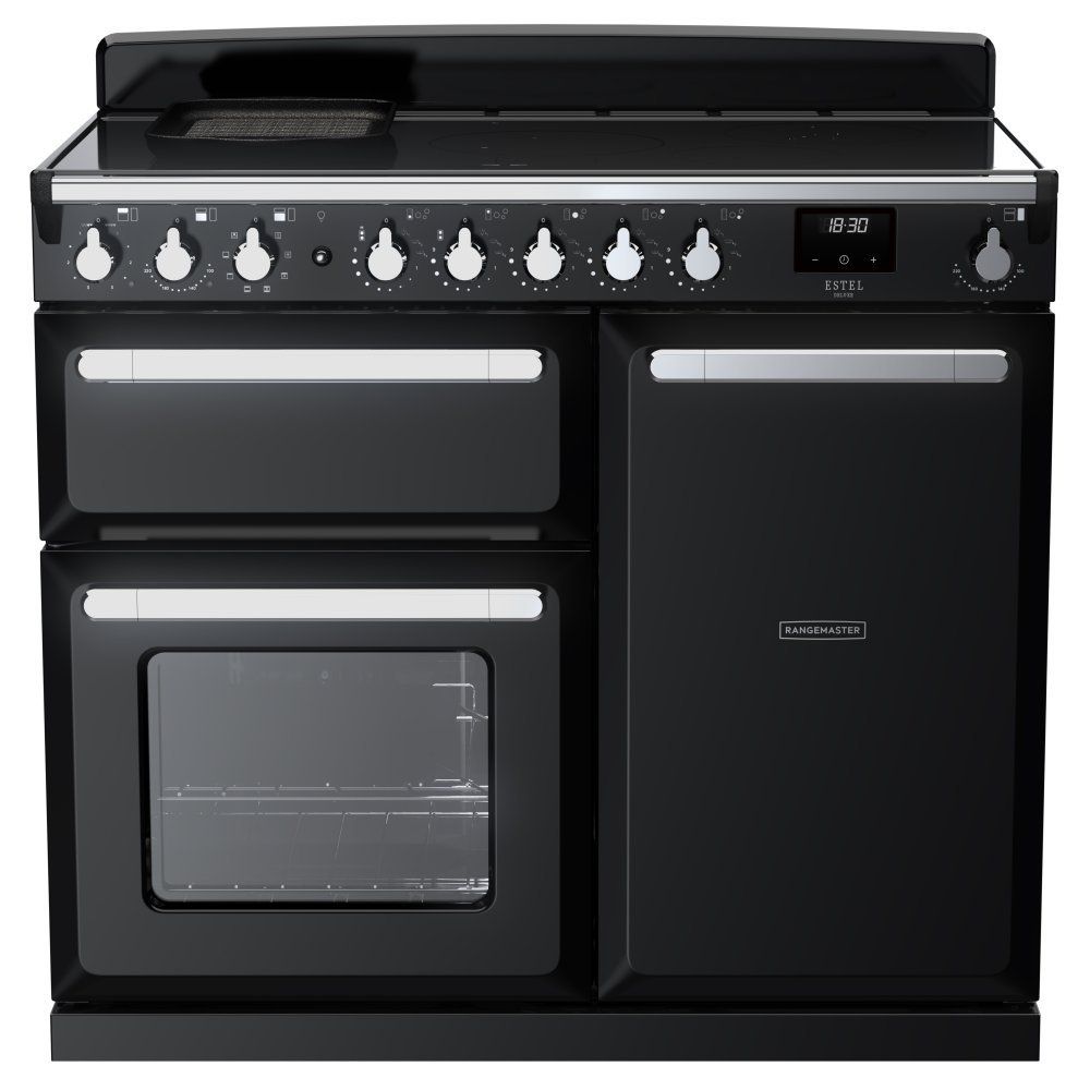 Rangemaster ESDL100EIPGBL/CM1 Estel Deluxe 100cm Induction Range Cooker With Chrome Trim 15112 - BLACK - Image 1