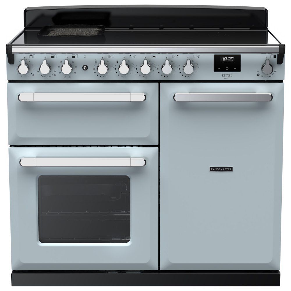 Rangemaster ESDL100EIPMSB/CM1 Estel Deluxe 100cm Induction Range Cooker With Chrome Trim 15117 - MISTY BLUE - Image 1