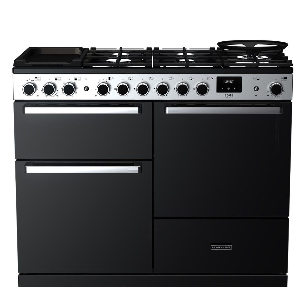Rangemaster Edge Deluxe 110cm Dual Fuel Range Cooker - Black Glass - Image 1