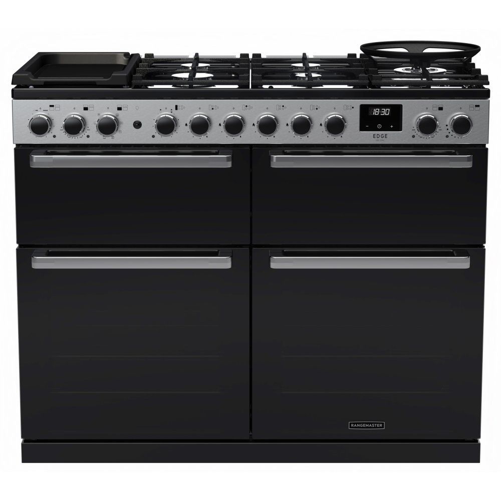 Rangemaster EDDLB110DFGBLK/CM1 Edge Deluxe BC 110cm Dual Fuel Range Cooker With Chrome Trim 15828 - BLACK - Image 1