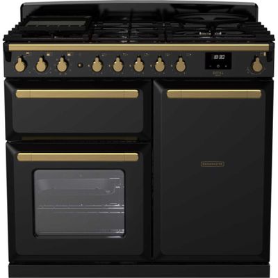 Rangemaster ESDL100DFPGBL/AB1 Estel Deluxe 100cm Dual Fuel Range Cooker With Antique Brass Trim 18074 - BLACK