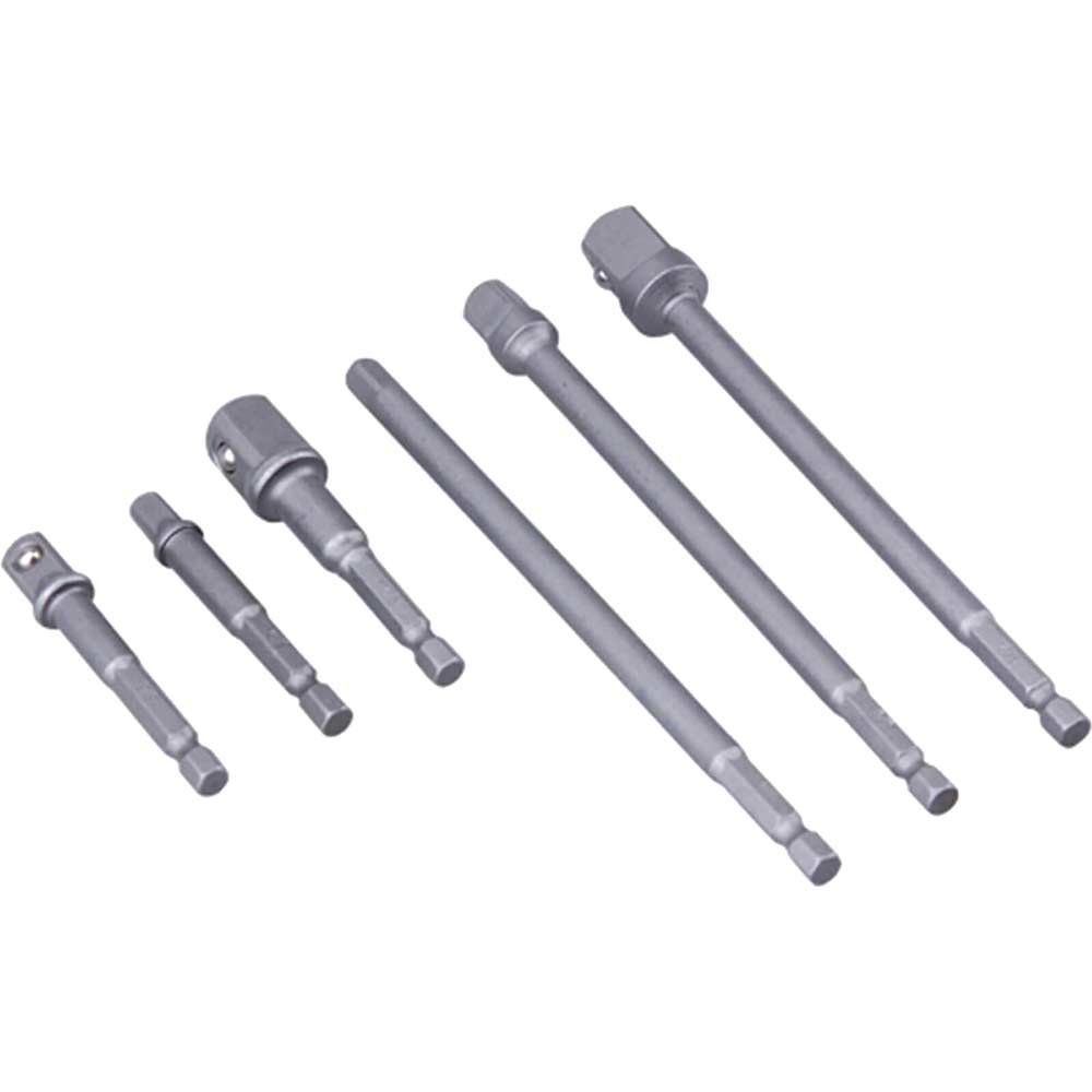 Blue Spot 6 Piece 1/4" Hex Shank Square Drive Socket Adaptor Set - Image 1