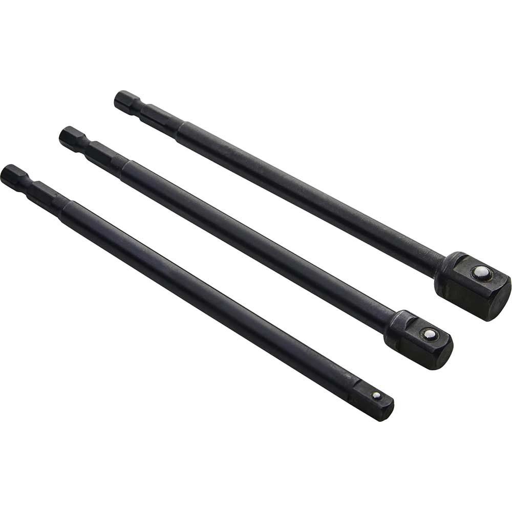 BlueSpot 3 Piece 1/4" Hex Long Reach Impact Socket Adaptor Set - Image 1