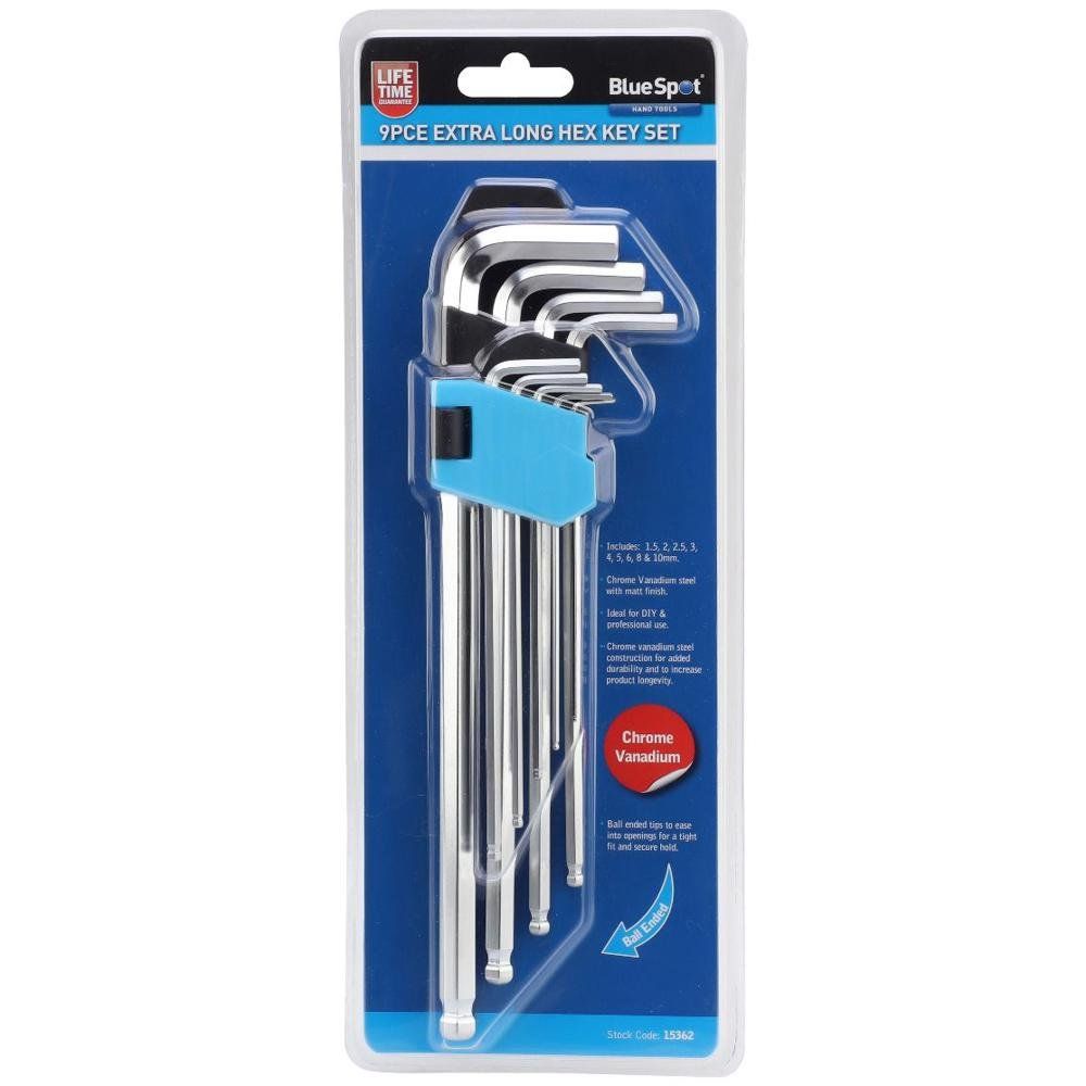 Blue Spot 9 Piece Extra Long Ball End Hex Key Set - Image 1