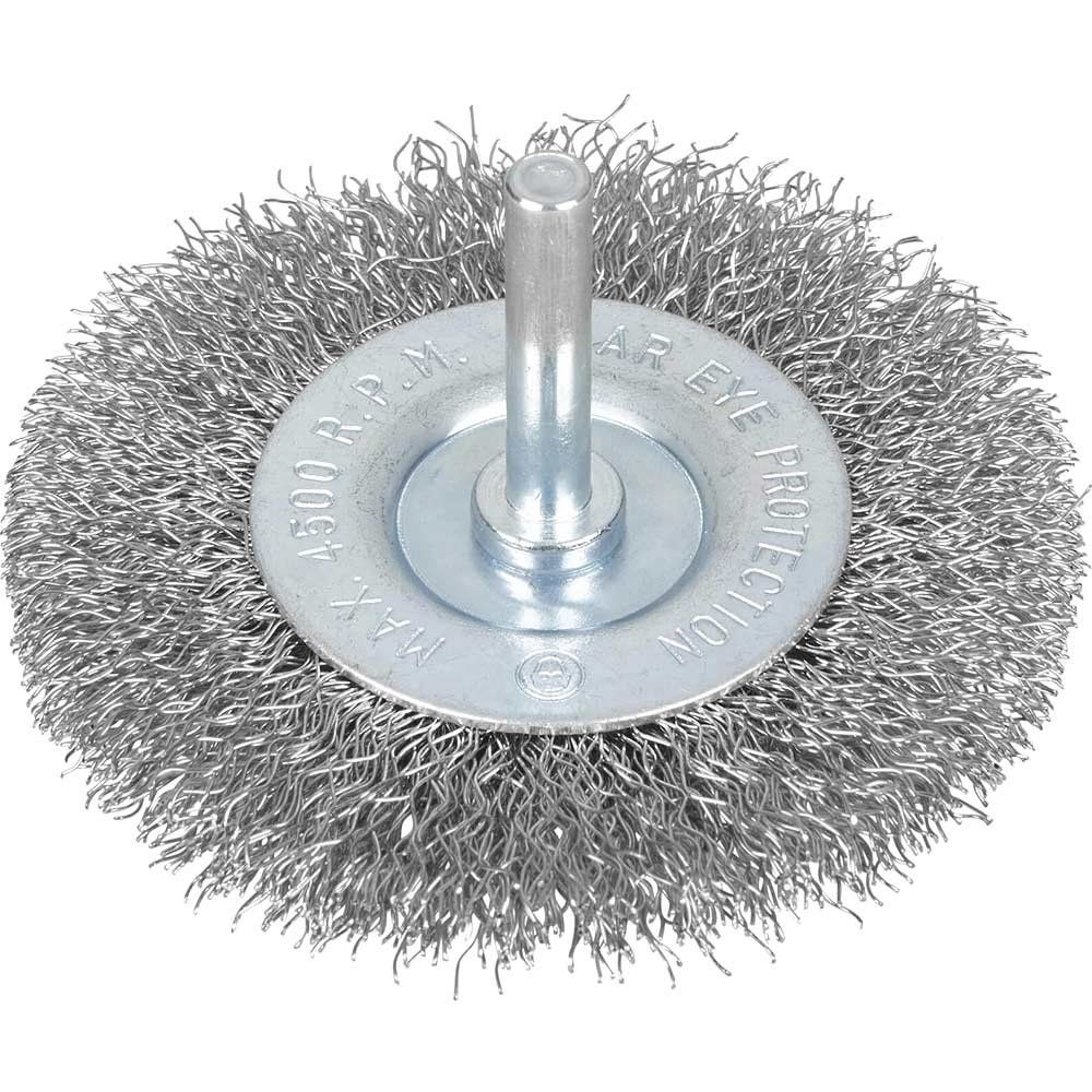Bluespot Flat Crimped Steel Wire Wheel Brush 75mm 6mm Shank - Image 1