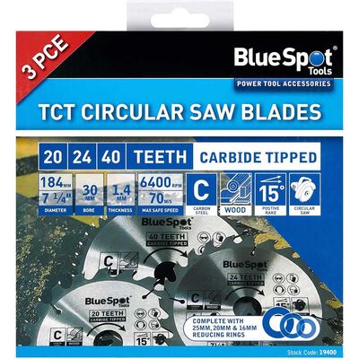 Bluespot 3 Piece Circular Saw Blade Set 184mm 184mm Assorted Teeth 30mm