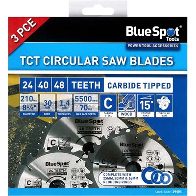 Bluespot 3 Piece Circular Saw Blade Set 210mm 210mm Assorted Teeth 30mm