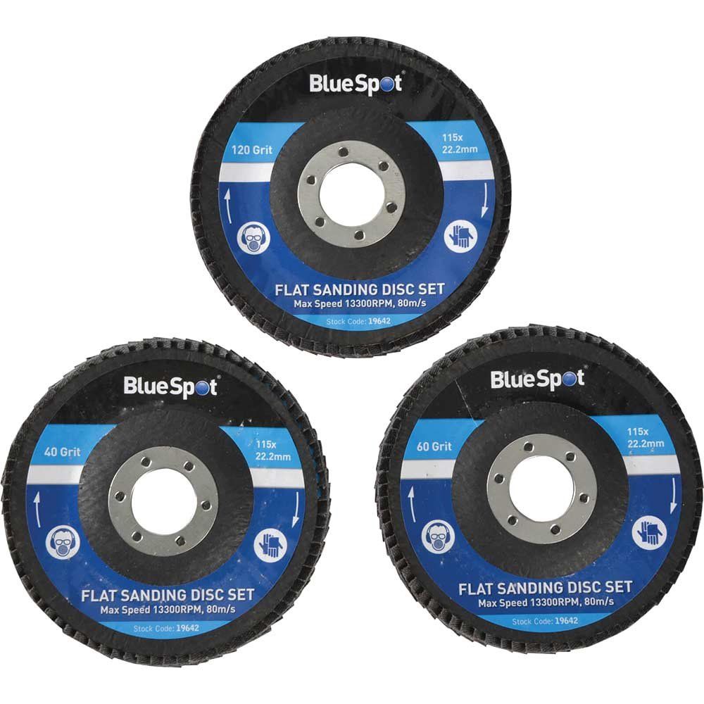 BlueSpot 3 Piece Flap Disc Set 115mm 115mm Assorted - Image 1