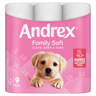 Andrex 2-Ply Toilet Roll Puppies On A Roll White (Pack of 9) 1102053