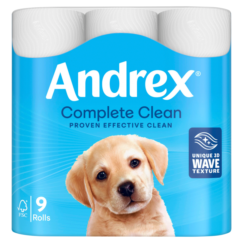 Andrex Complete Clean Toilet Roll 2-Ply 190 Sheets Per Roll (Pack of 9) 04970108 - Image 1