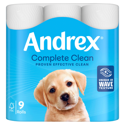 Andrex Complete Clean Toilet Roll 2-Ply 190 Sheets Per Roll (Pack of 9) 04970108