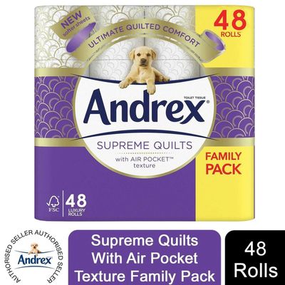 Andrex Supreme Quilts Toilet Rolls Fragrance-Free 3 Ply and Super Soft - 48 Rolls / x48 - Thumbnail 2