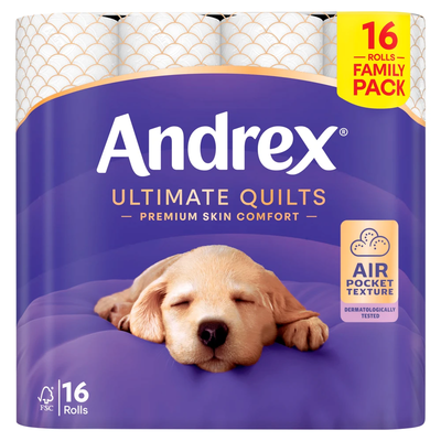Andrex Supreme Quilts Toilet Rolls Fragrance-Free 3 Ply and Super Soft - 48 Rolls / x48