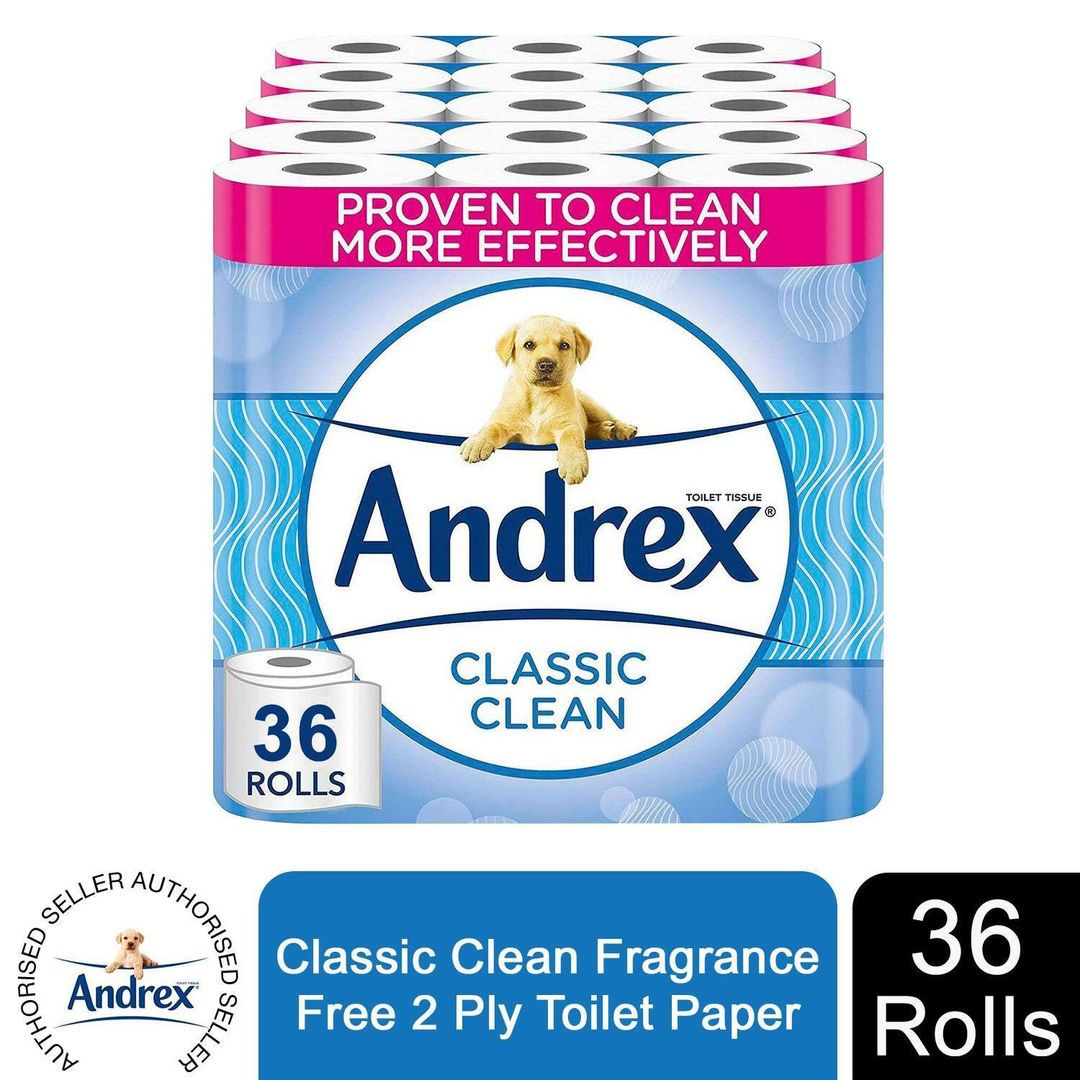 Andrex Toilet Rolls x36, x72 or x108 Classic Clean Fragrance-Free Toilet Paper - 2 Ply / 1 - Image 1