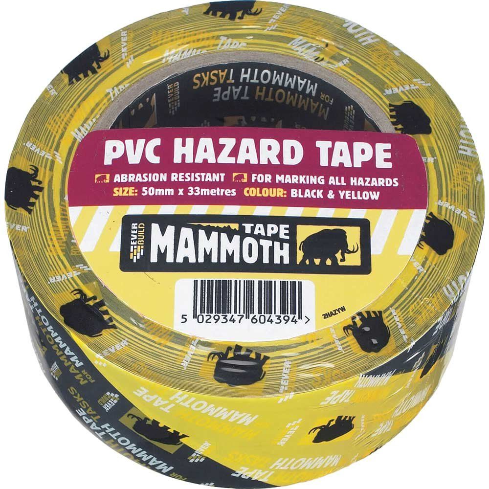 Everbuild PVC Hazard Tape Black / Yellow 50mm 33m - Image 1