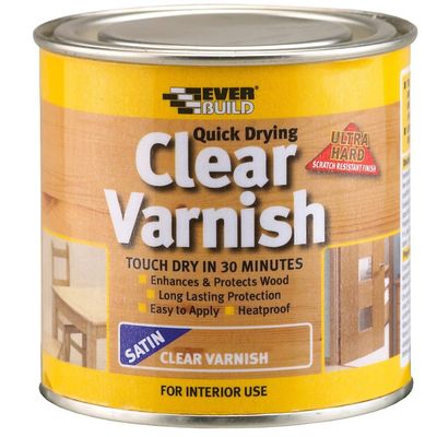 Everbuild Quick Dry Wood Varnish Satin Clear 250ml - 482973 - Clear Satin - Thumbnail 2
