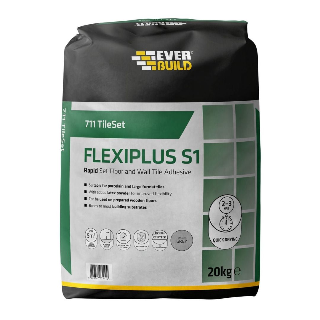 Everbuild 711 TIleSet Flexiplus S2 Floor and Wall Tile Adhesive white 20 KG - Image 1