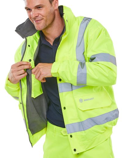 Beeswift Bomber Jacket Fleece Lined High Vis Yellow X Large (Pack 1) - CBJFLSYXL - Thumbnail 2