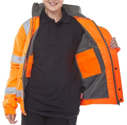 Beeswift Bomber Jacket Fleece Lined High Vis Orange XX Large (Pack 1) - CBJFLORXXL - Thumbnail 2