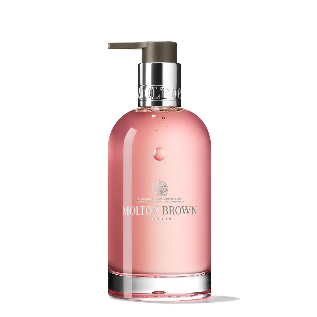 Molton Brown Delicious Rhubarb and Rose Fine Liquid Hand Wash in Glass Bottle 200ml - Image 1