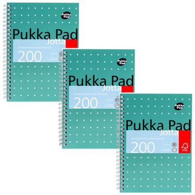 Pukka Pad Jotta A5 Wirebound Card Cover Notebook Ruled 200 Pages Metallic Green (Pack 3) - Jm021