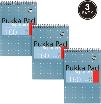 Pukka Pad 205x140mm Wirebound Card Cover Reporters Shorthand Notebook Ruled 160 Pages (Pack 3) NM001