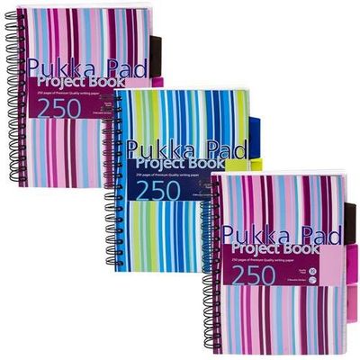 Pukka Pad A5 Wirebound Polypropylene Cover Project Book Ruled 250 Pages Assorted Stripe Colours (Pack 3) - PROBA5 - Thumbnail 3