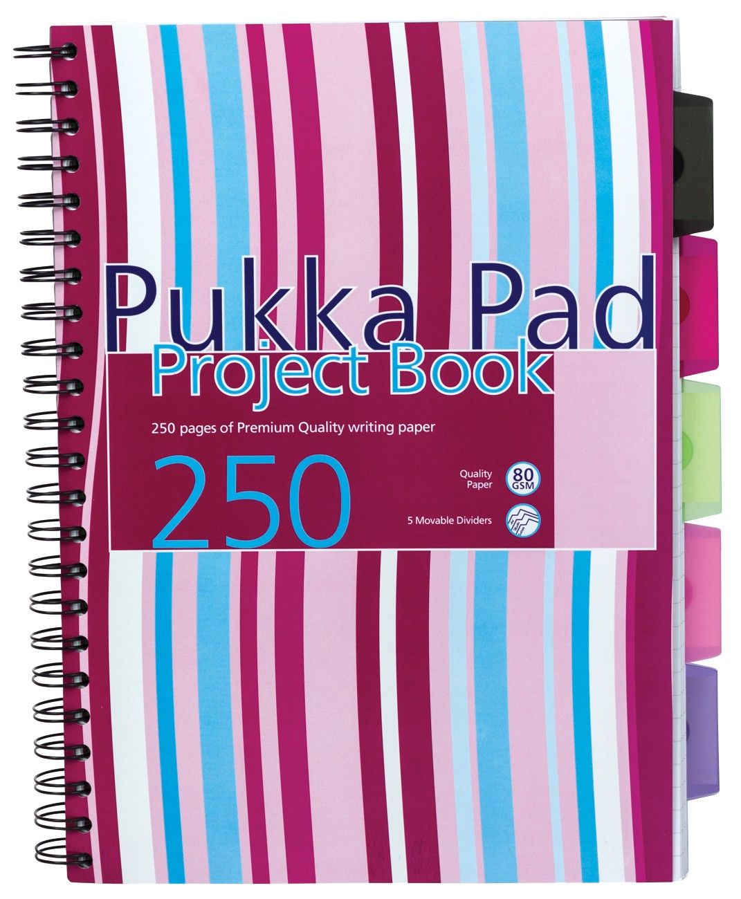 Pukka Pad Stripes Polypropylene Project Book 250 Pages A4 Blue/Pink (3 Pack) PROBA4 - Image 1