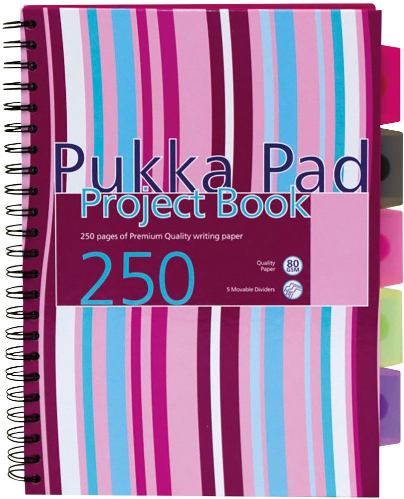 Pukka Pad Stripes Wirebound Hardback Project Notebook 250 Pages A4 Blue/Pink (3 Pack) CBPROBA4 - Image 1