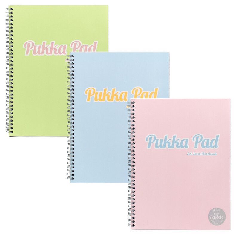 Pukka Pad Jotta A4 Wirebound Card Cover Notebook Ruled 200 Pages Pastel Blue/Pink/Mint (Pack 3) - 2010-PST - Image 1