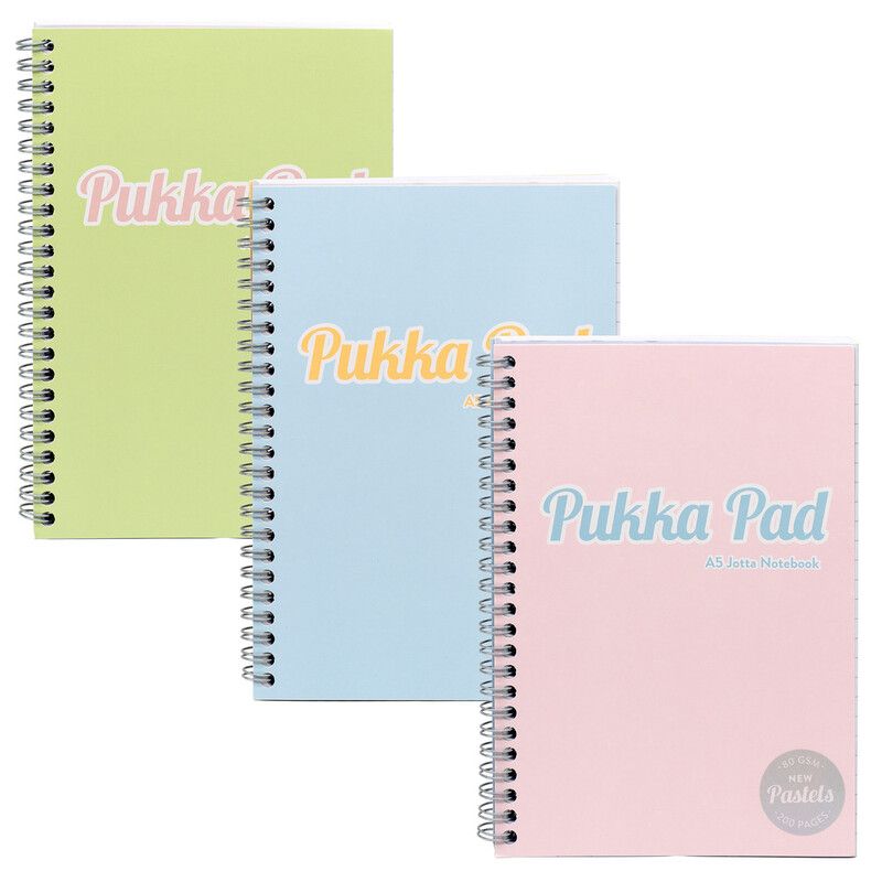 Pukka Pad Jotta A5 Wirebound Card Cover Notebook Ruled 200 Pages Pastel Blue/Pink/Mint (Pack 3) - 2011-PST - Image 1