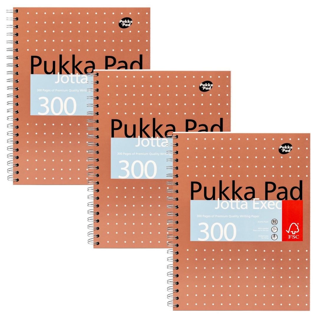 Pukka Pad Jotta Exec A4 Wirebound Card Cover Notebook Ruled 300 Pages Metallic Copper (Pack 3) - 7019-Met - Image 1