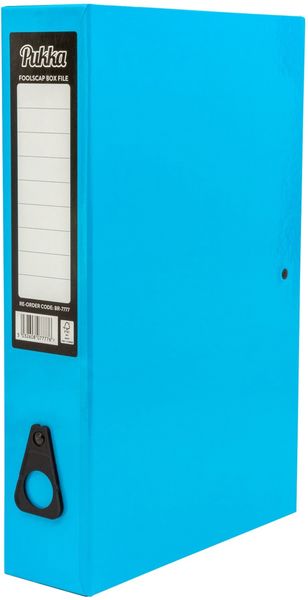 Pukka Brights Box File Foolscap Gloss Laminated Paper Board 75mm Spine Light Blue (Pack 10) BR-7777
