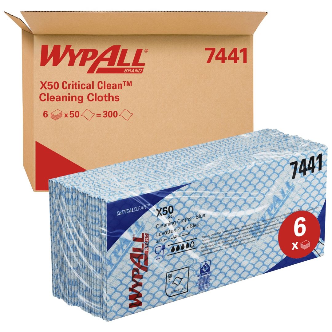 Wypall X50 Cleaning Cloths Blue (50 Pack) 7441 - Image 1