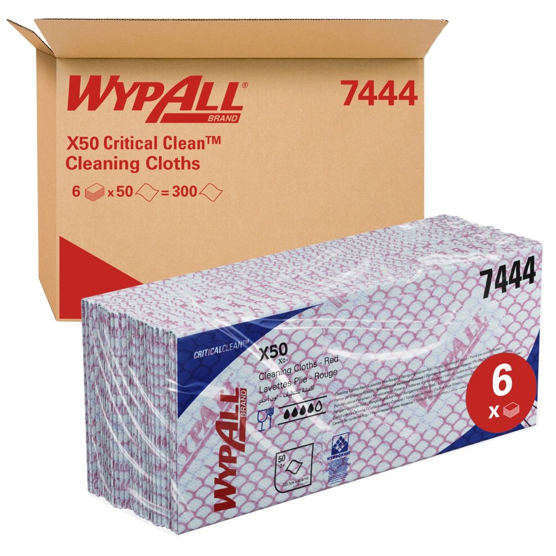 Wypall X50 Cleaning Cloths Red (Pack of 50) 7444 - Image 1